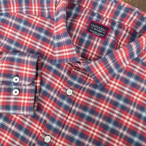 UNTUCKit‎ Flannel Button Down Shirt Mens XXL Red Navy Blue Plaid Stretch